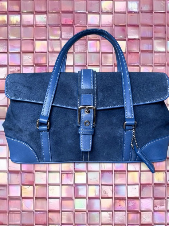 Coach Handbags - Classic Blue Suede Satchel Handbag